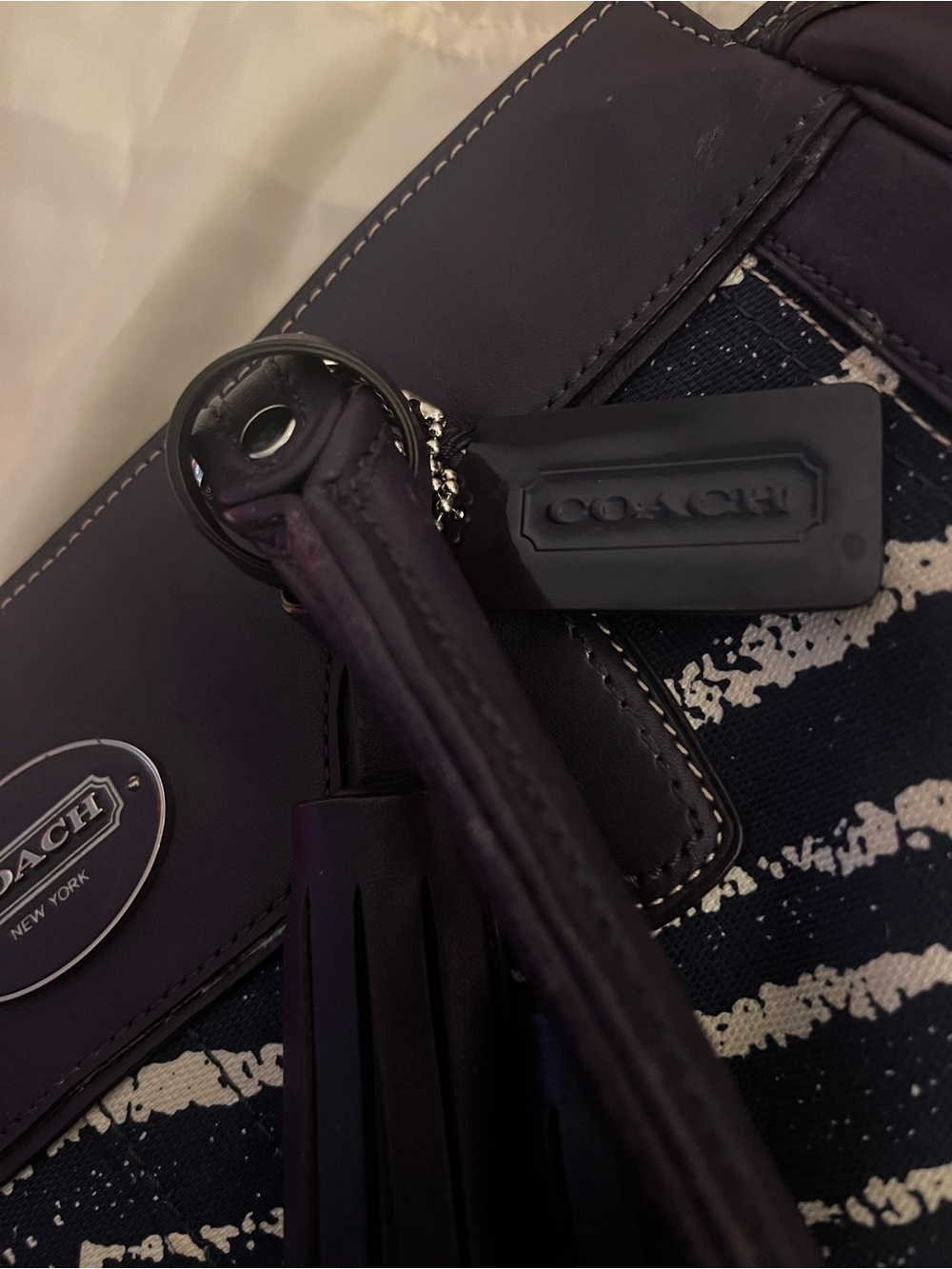 Coach Purple Zebra-Print Leather Satchel - Picture 6 of 6